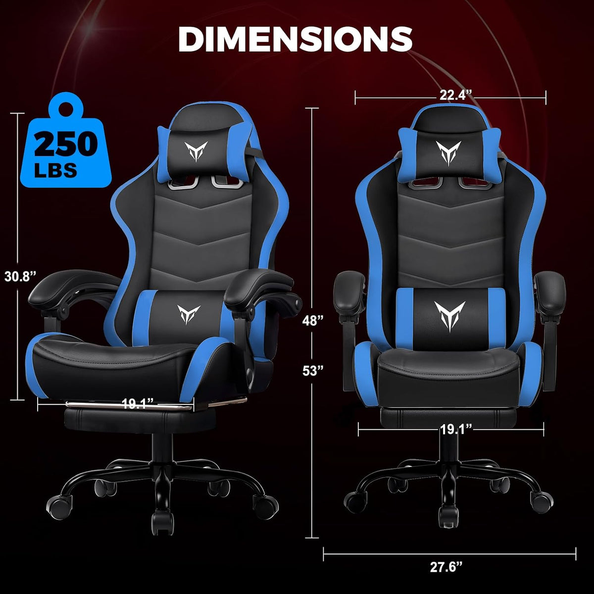 GTPLAYER Gaming Chair with Footrest, Video Game Chairs Racing Style PC Game Chairs 350lbs for Adults - Padded High Back Ergonomic Reclining Silla Gamer, Linkage Armrest, Blue