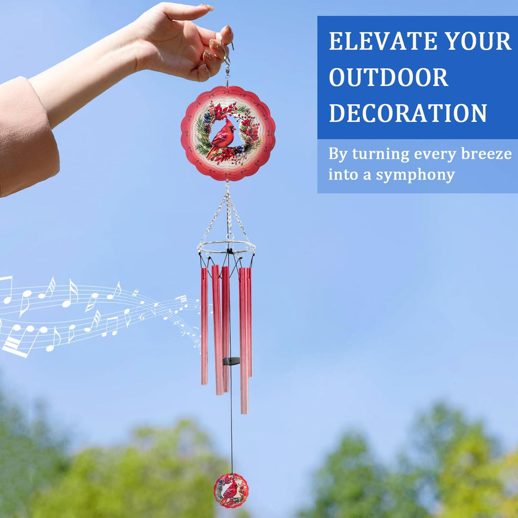 Wind Chimes for Outside with Cardinal Wind Spinner, Unique Gifts for Mom Grandma Women Birthday Christmas, Memorial Wind Chimes for Loss of Loved One, Red Bird Windchimes Outdoor Decor
