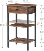 VECELO Tall End Table Set of 2,Nightstand with Drawer and Adjustable Storage Shelf,27.6 inch Side Table for Living Room/Bedroom/Entryway Small Spaces