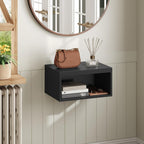 MAHANCRIS Floating Nightstand Set of 2, Wooded Wall Mounted Nightstand, Floating Bedside Table with Open Shelf Cubby, Floating Night Stand Wall Shelf for Bedroom Living Room, Kitchen, Black ETBK4901S2