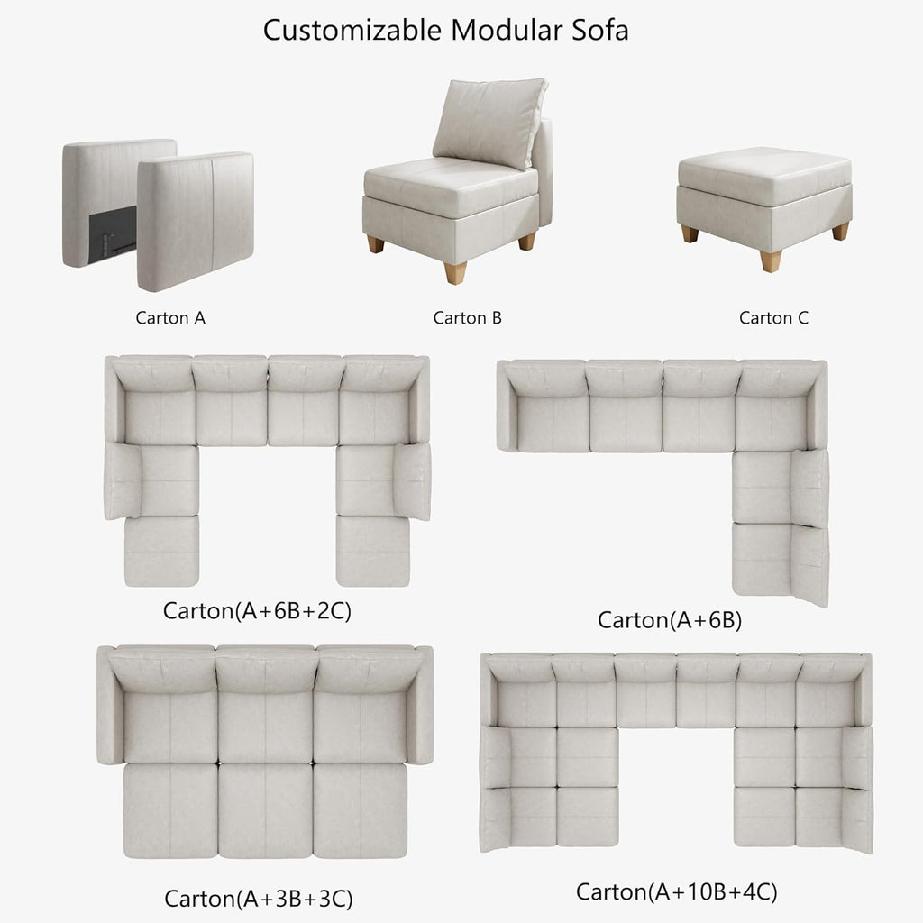 EASE MOOSE Middle Module Seat for Modular Sofa with Reversible Chaises, Faux Leather Armless Chair Customizable Sectional Sofa Couch with Storage