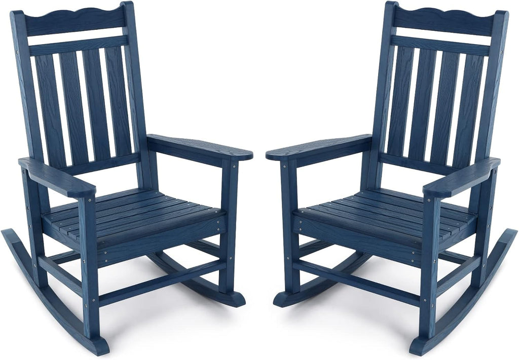 Stoog All-Weather Patio Rocking Chairs Set of 2, Outdoor Rocking Chair with 400 lbs Support, Porch Rocker, Rocking Chairs for Porch, Backyard, Garden and Deck, Blue