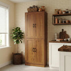 DIYART 71" Tall Kitchen Pantry Cabinet, Freestanding Food Storage Organizer with Doors & Adjustable Shelves, Large Utility Hutch Cupboard for Dining Room, Kitchen & Home Office, Rustic Brown