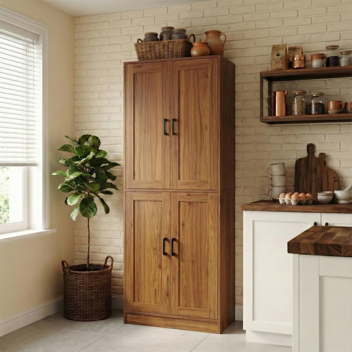 DIYART 71" Tall Kitchen Pantry Cabinet, Freestanding Food Storage Organizer with Doors & Adjustable Shelves, Large Utility Hutch Cupboard for Dining Room, Kitchen & Home Office, Rustic Brown
