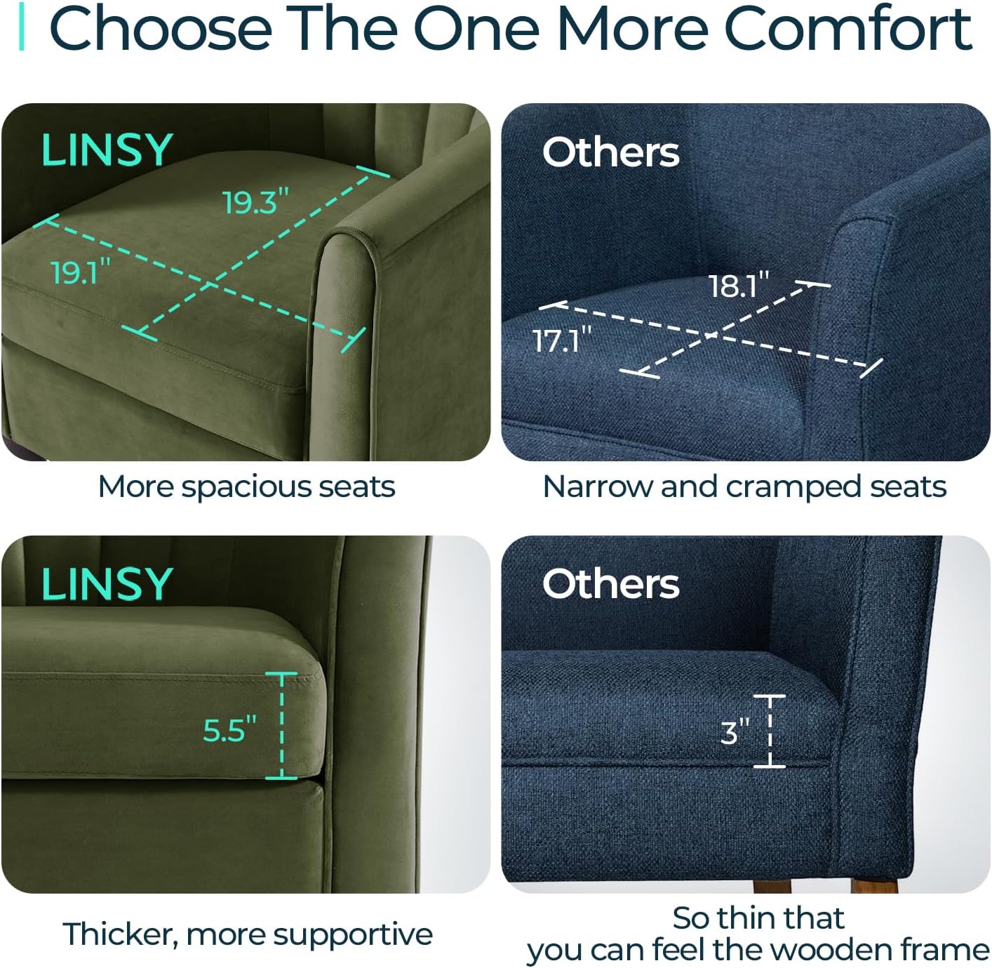 LINSY Accent Chair with Ottoman, Modern Barrel Chair Small Armchair Reading Chair with Footrest, Comfy Round Arms Chair for Living Room Bedroom Reading Room, Velvet, Olive Green