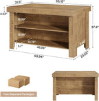 Tribesigns 55" Kitchen Island with Storage & Seating (Natural Brown | Farmhouse Wooden Island with Stationary Worktop, Open Shelves, and Legroom, Dining Prep Station for Home Kitchen