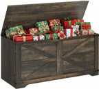 DWVO Wooden Storage Bench, Farmhouse Storage Chest with Safety Hinges, Entryway Shoe Organizer, Multi-Use Storage for Living Room/Bedroom, 39.4" L, Dark Rustic Oak