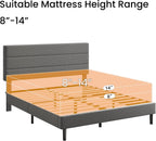 Queen Platform Bed Frame with Adjustable Linen Fabric Upholstered Headboard, Strong Slats Support, Noise-Free, No Box Spring Required, Easy Assembly for Bedroom Guest Room, Grey