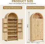 Arched Cabinet, 71" Tall Arched Kitchen Pantry Storage Cabinet with Doors, Modern Fluted Kitchen Storage Cabinet with Adjustable Shelves, Natural Cupboard for Kitchen, Dining Room, Bathroom