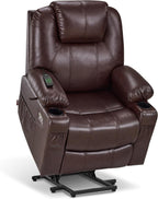 MCombo Power Lift Recliner Chair for Elderly, Heat and Massage 7040(Medium) | FSC Certified, Multiple Sizes, USB&Type C Charging Port, Cup Holders, Side Pockets, Dark Brown Faux Leather