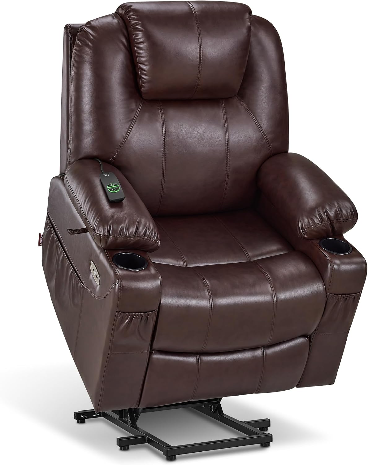 MCombo Power Lift Recliner Chair for Elderly, Heat and Massage 7040(Medium) | FSC Certified, Multiple Sizes, USB&Type C Charging Port, Cup Holders, Side Pockets, Dark Brown Faux Leather