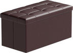 BRIAN & DANY 30 Inches Storage Ottoman Bench, Faux Leather Ottoman with Storage, Folding Bench Shoe, Foot Rest Stool, for Living Room, Brown