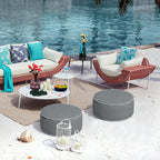 Indoor/Outdoor Inflatable Ottoman D21 x H9 inch, Round Footstool Inflatable Foot Rest Ottoman with Handle, Portable Pouf for Patio, Garden, Camping, Home, Textured Gray