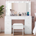 SweetGO 46" LED Lighted Makeup Vanity Desk, 7 Smooth-Glide Drawers, USB & AC Charging Station, Adjustable 3 Light Modes, Cushioned Stool Included, White