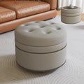 24'' Dual-Surface Lid Round Ottoman – Accent Ottoman with Storage Comfortable Padding,Space-Saving Coffee Table for Living Room & Bedroom-Gray
