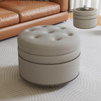 24'' Dual-Surface Lid Round Ottoman – Accent Ottoman with Storage Comfortable Padding,Space-Saving Coffee Table for Living Room & Bedroom-Gray