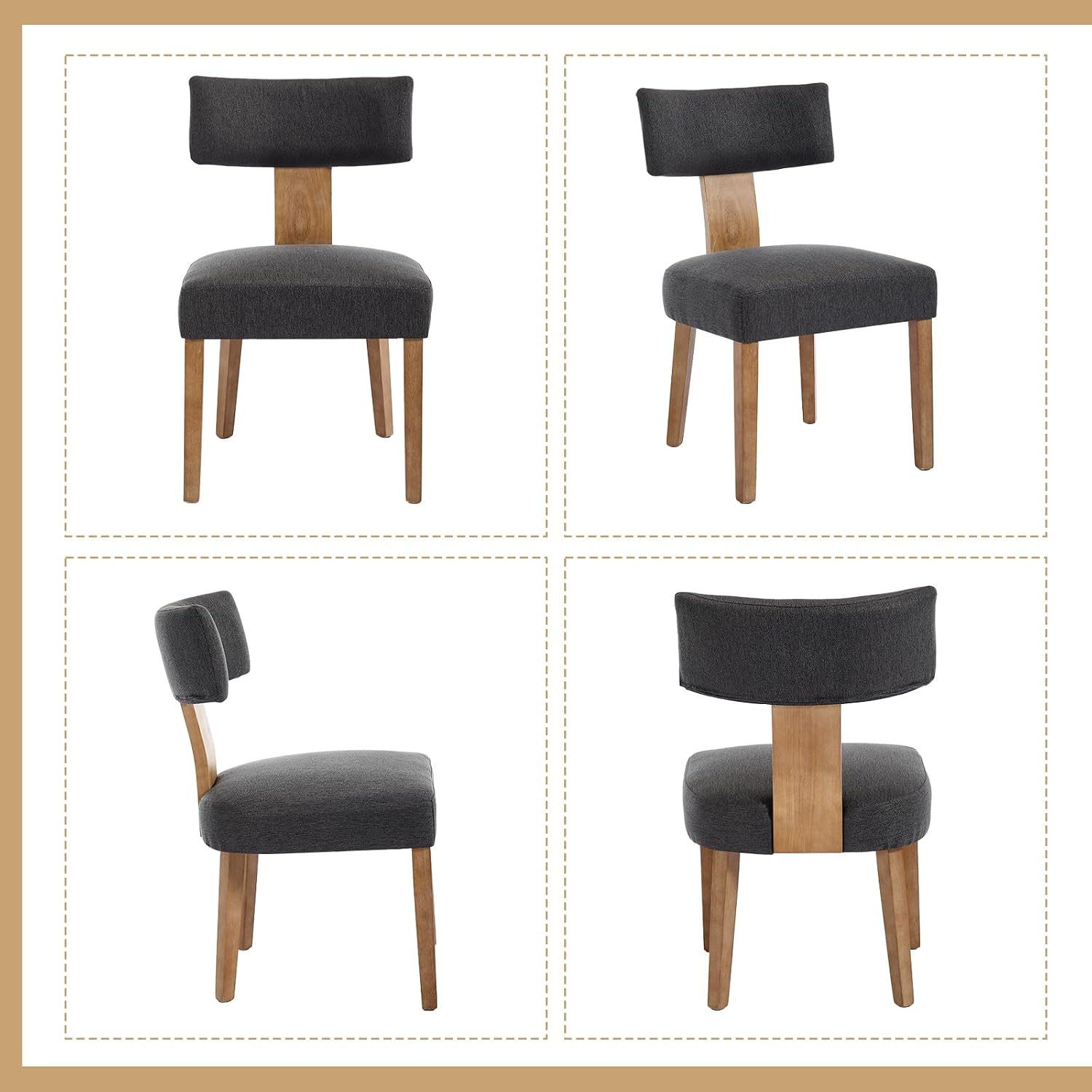 Upholstered Dining Chairs Set of 6, Mid-Century Modern Dining Chairs with Wood Legs, Linen Fabric Farmhouse Kitchen Chairs Armless, Comfy Side Chairs for Living Room/Kitchen, Grey