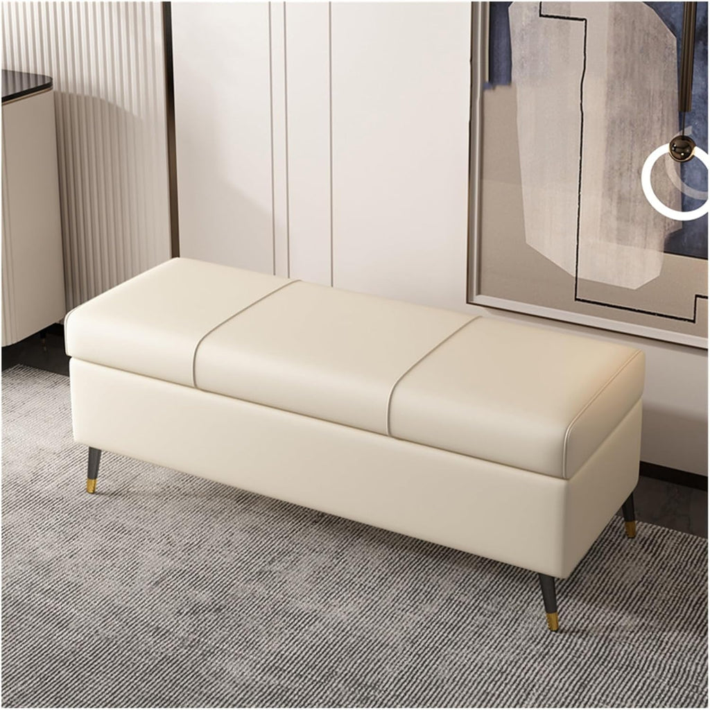 Modern Storage Ottoman Bench for Bedroom, Upholstered Flip Top Luxury Shoe, Modern End of Bed Footstool for Entryway Living Room Entryway(Beige,100 * 40 * 45cm)