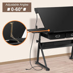 ZENY Adjustable Drafting Table with Stool Tilting Drawing Desk Artist Table | with Outlet, Storage Drawers, Art Craft Workstation for Home Office Reading, Writing, Crafting, Black