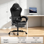 Gaming Chair, Computer Office Chair with Footrest, Adjustable Height & Backrest Gaming Chairs with Swivel for Adults, High Back PU Leather Ergonomic Chair with Lumbar Support, Black