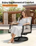 Patio Swivel Armchairs Set of 2, Never-Rust Aluminum Swivel Sofa Chairs with Thick Cushion, Wide Seating Outdoor Sofa Chairs Backyard Club Chairs for Poolside, Porch, Indoor, Dark Bronze