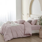 JIYUAN 100% Washed Cotton Duvet Cover Set 3 Pieces Alaska King, 1 Duvet Cover 132x120 Inches(Comforter Not Included) and 2 Pillowcases,Linen Like Comfy and Breathable,Heathered Greyish Pink