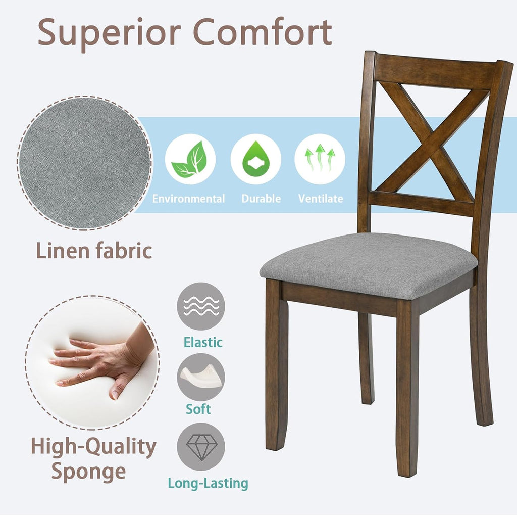 Ball & Cast Wood Frame Dining Chairs Set of 4, Modern Linen Upholstered Kitchen-Chairs with Padded Seat, 330lb Heavy Duty X-Backrest Side Chair for Dining Living Room, Easy Assembly, Walnut