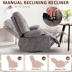 KCQ Oversized Swivel Rocker Recliner Chair with Massage Heat Cup Holders, Overstuffed Fabric Heated Massaging Swivel Glider Chair Rocking Recliner Chair, Grey