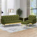 Velvet Sofa Set w/Adjustable Armrests & Backrests, Olive Green | Tufted Accent Chair w/Ottoman & Convertible Futon Sofa Bed, 2 Pieces Comfortable Couch Set for Living Room, Apartment
