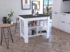 Kitchen Island with Four Legs and Three Shelves - White/Onyx | Three-tiered design with four legs and modern white/onyx finish