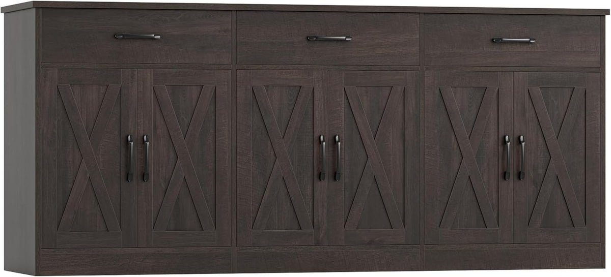 HOSTACK 71"W Farmhouse Kitchen Sideboard Buffet Cabinet with Storage, Brown