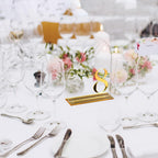 HOODO Clear Arch Wedding table numbers 1-15 with Stands, 5"x7" Arched Acrylic Signs with Gold Mirror Numbers, Clear and Gold Acrylic Table Numbers for Wedding Reception, Party, Anniversary, Event