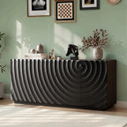 LKTART 59" Sideboard Buffet Cabinet with Storage, 4 Doors Modern Accent Storage Sideboard, Floor Cabinet Buffet with Spiral Grain for Kitchen, Living Room (Black)