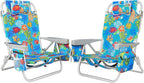 2Pk Aluminum Extra Wide 5-Position Lay Flat Folding Backpack Beach Chairs for Adults, with Cooler Bag, Cup&Phone Holder, Towel Bar for Outdoor Lawn Picnic Sport, Portable Camping Chairs,Tropical Print