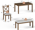 Zevemomo 6-Piece Wooden Dining Table Set, Wooden Legs Dining Table, Walnut | Dining Table Set for 6, Including 1 Dining Table, 4 Upholstered Chairs and 1 Bench, Table Set for Dining Room & Kitchen