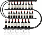 71" Modern Wall Mounted Wine Rack with LED Lights, 4-Tiers Wine Rack with Wine Glass Holder, Liquor Bottle Display Shelf for Home Bar Dining Room Kitchen Living Room-Black 70.87“