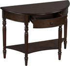 LUMISOL Half Moon Console Table with Drawer, 39'' Farmhouse Entryway Table with Shelf, Rustic Sofa Tables for Living Room Foyer Hallway, Espresso
