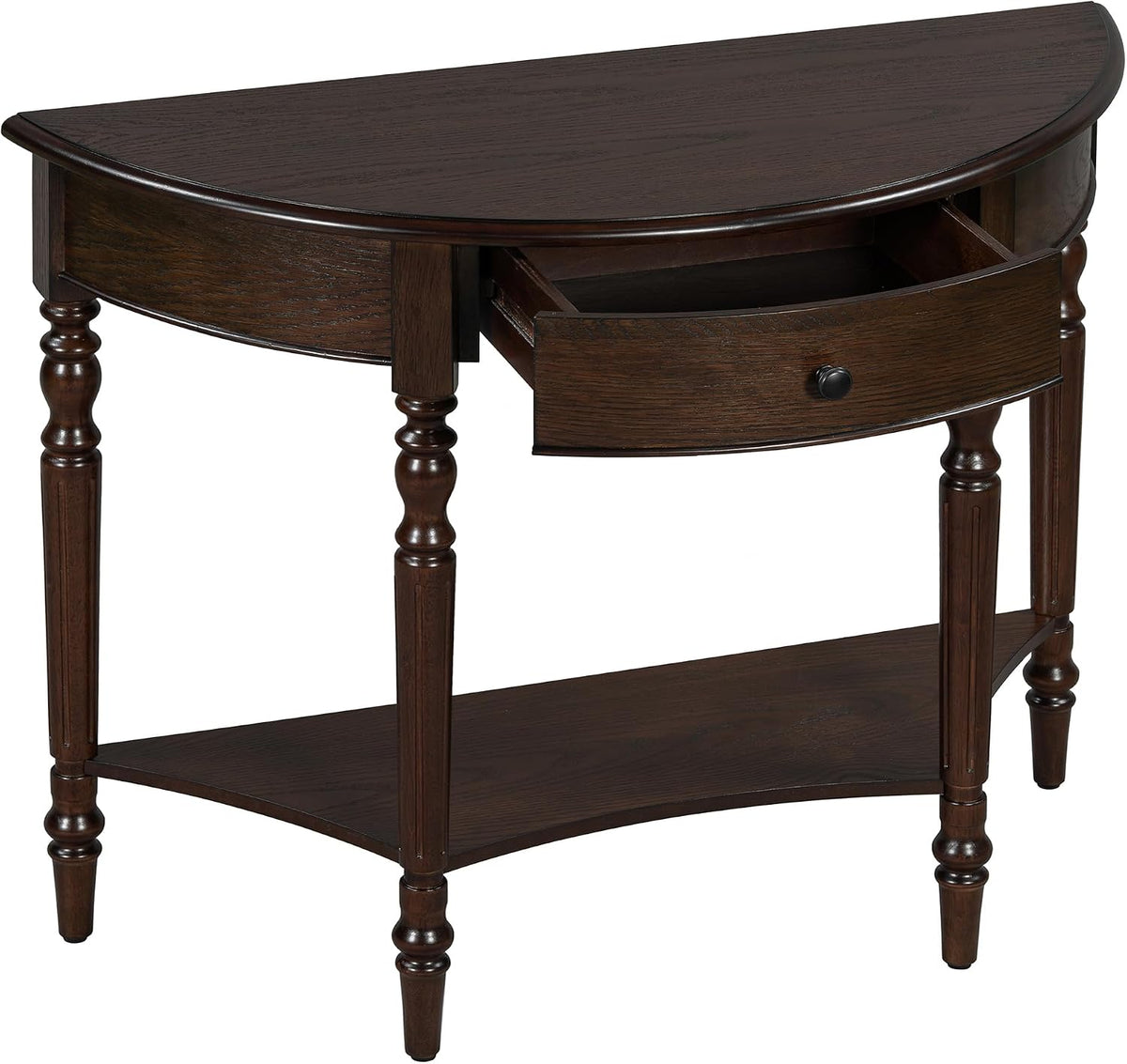 LUMISOL Half Moon Console Table with Drawer, 39'' Farmhouse Entryway Table with Shelf, Rustic Sofa Tables for Living Room Foyer Hallway, Espresso
