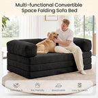 Erament Convertible Sofa Bed, Tri-Folding Mattress Queen Futon Couch Bed, Sleeper Couch Bed with Removable Armrests & Washable Cover for Guest Room, Living Room, Queen, Black