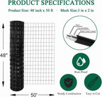 Black PVC Coated Welded Wire Fence 48 Inch x 50 Foot, 2 Inch x 3 Inch 16GA, Garden Border Fencing Roll Vinyl Coating Metal Wire Mesh for Yard Vegetable Plant Protection Poultry Netting