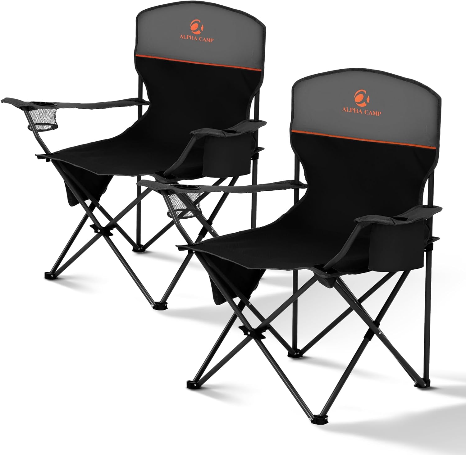 ALPHA CAMP Folding Camping Chair for Adults Lawn Chair for Camping Outdoor | Support 250 LBS Portable Camp Chairs with Cup Holders Cooler Pouch 2 Pack