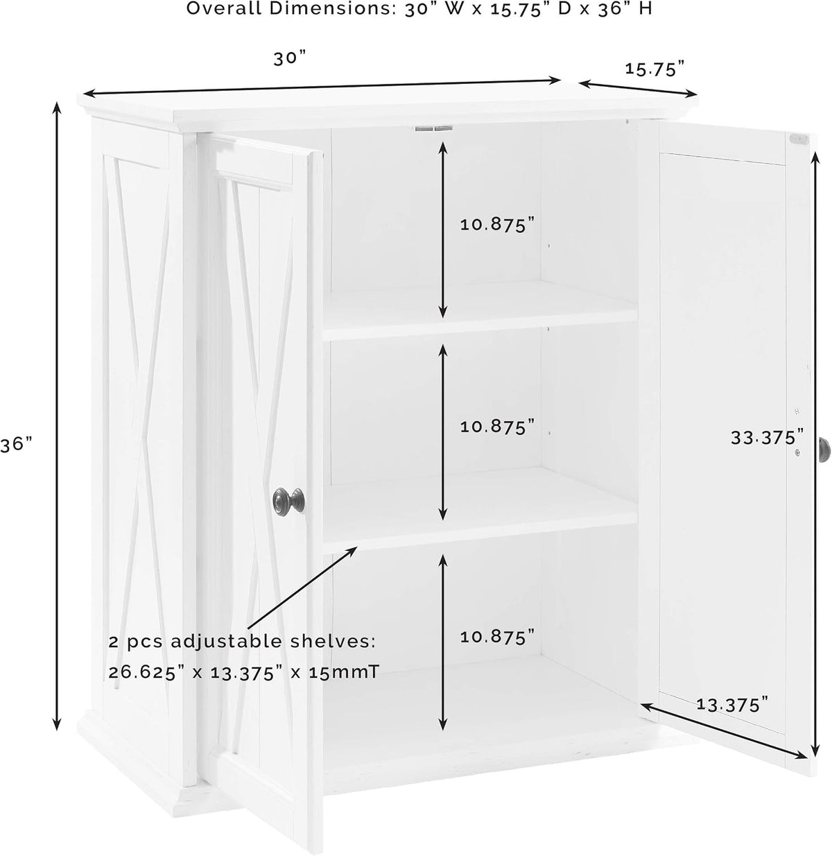 Crosley Furniture Clifton Stackable Pantry Storage Cabinet with Shelves, Kitchen, Dining, or Laundry Room, Distressed White