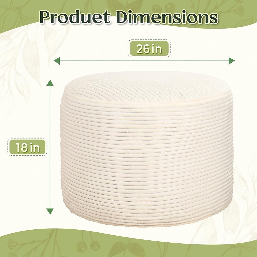 Round Corduroy Footstool Pouf for Couch | Soft plush shredded foam filled hassock stool. Perfect for living room use as foot rest or ottoman.