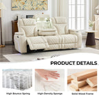 Power Recliner Sofa with Adjustable Headrest, Wireless Charger for Living Room, Electric Reclining Couch with LED Lights, Faux Leather 3 Seaters with Recliner,Home Theater Seating w/ LED Lights,Beige