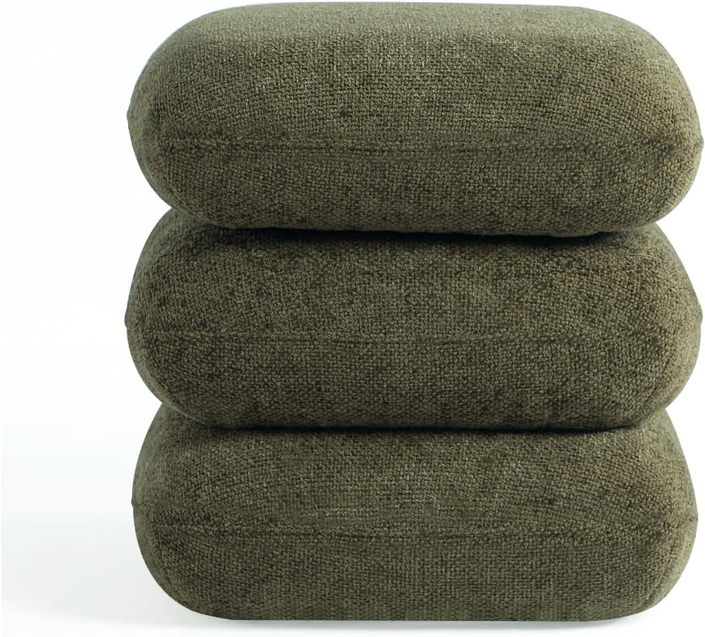 Get Set Style 360° Swivel Linen Ottoman, Modern Upholstered Foot Stool, Multifunctional Vanity Chair Accent Stool for Small Space, Living Room, Bedroom, Entryway, Olive Green