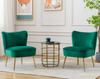 Velvet Accent Chair Set of 2 Comfy Living Room Chairs with Golden Legs Wingback for Bedroom Guest Room, Green