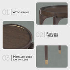 Lexicon Wood Round End Table with Gold Metal Cap, 36" Dia. Mid Century Modern Round Birch Wood Veneer Sofa Side Table for Contemporary Living Room, Easy Assembly, Dark Brown