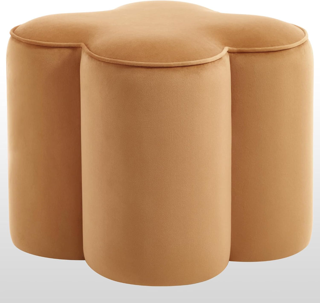 Zesthouse Flower Pouf Ottoman Foot Rest, Velvet Fabric Poofy Ottoman Footstool for Couch Sofa, Modern Living Room Stool Seat for Under Entry Table, Cute Square Vanity Stool for Bedroom Dorm, Camel