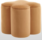 Zesthouse Flower Pouf Ottoman Foot Rest, Velvet Fabric Poofy Ottoman Footstool for Couch Sofa, Modern Living Room Stool Seat for Under Entry Table, Cute Square Vanity Stool for Bedroom Dorm, Camel