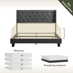Hearth & Harbor Queen Bed Frame with Headboard Wingback – Linen Platform Bed Frame Queen Size, Button-Tufted Upholstered Bed Frame Queen, Modern Bedframe, Box Spring Required, Grey